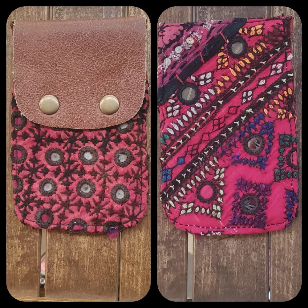 🍄🪬 Free People Boho Embroidered Repurposed vtg banjara hippie Wallet card case